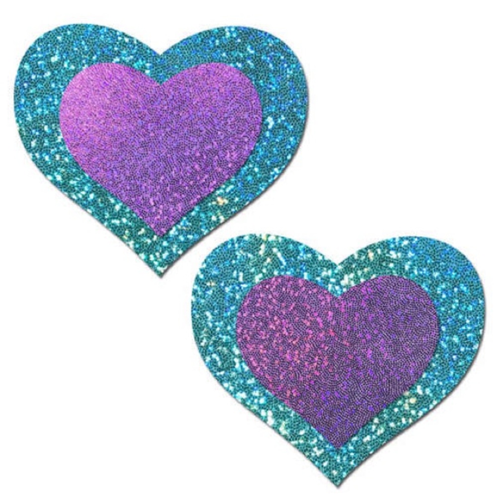 Purple and Turquoise Glitter Heart Pasties